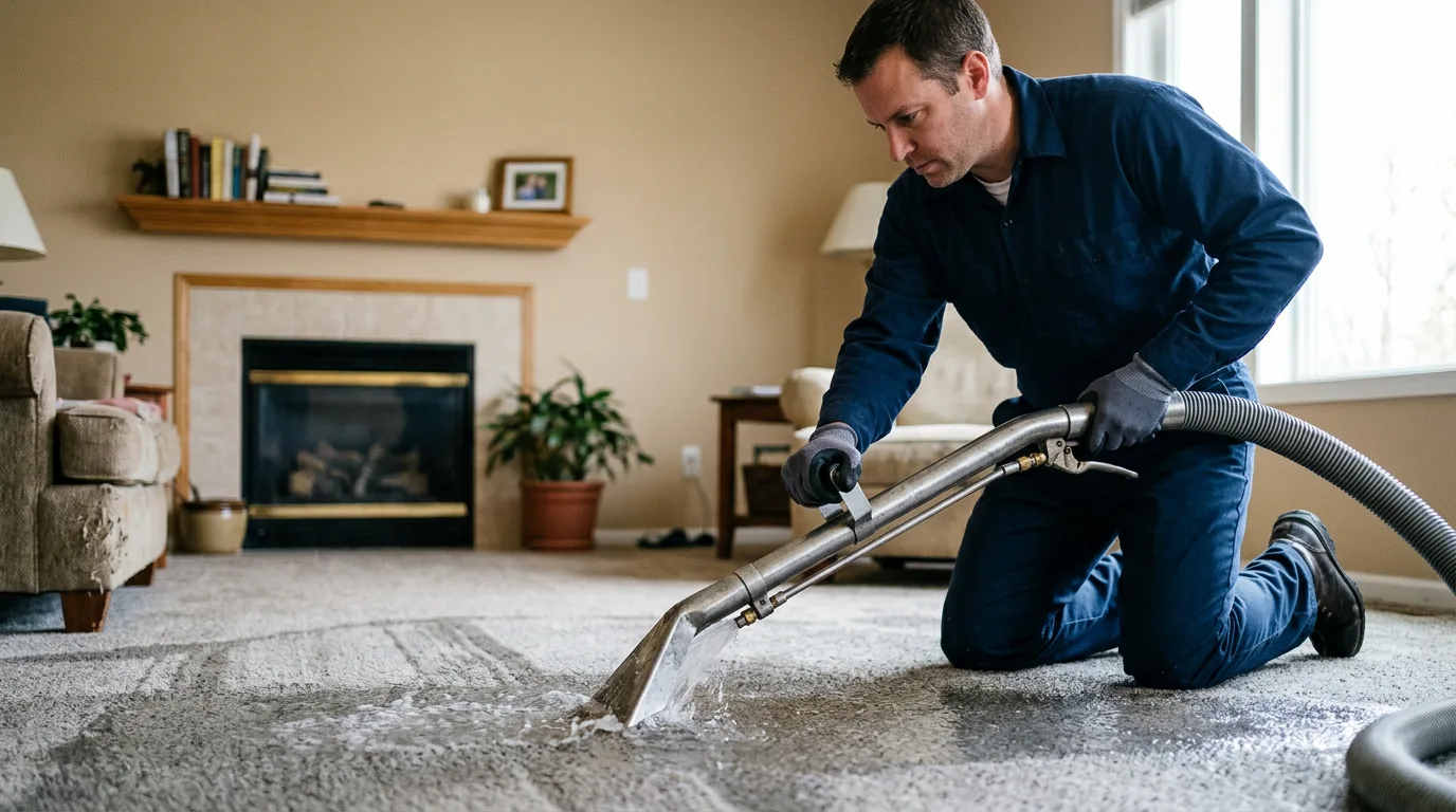 Water damage restoration technician working near Hartford, IL